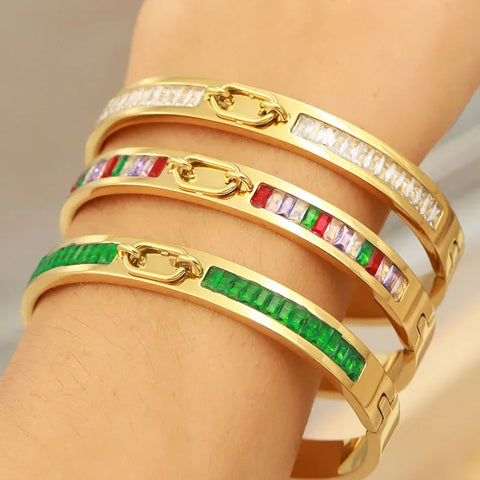 Stainless Steel Multicolor Crystal Geometric Bangles&bracelets for Women Fashion Brand Jewelry Bangles Party Accessories Gifts