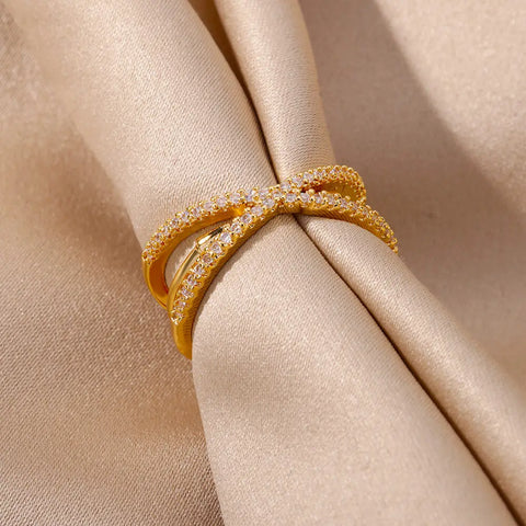 Zircon Cross Rings For Women Gold Plated Openning Stainless Steel Cross Ring Wedding Party Aesthetic Jewelry Gift Free Shipping