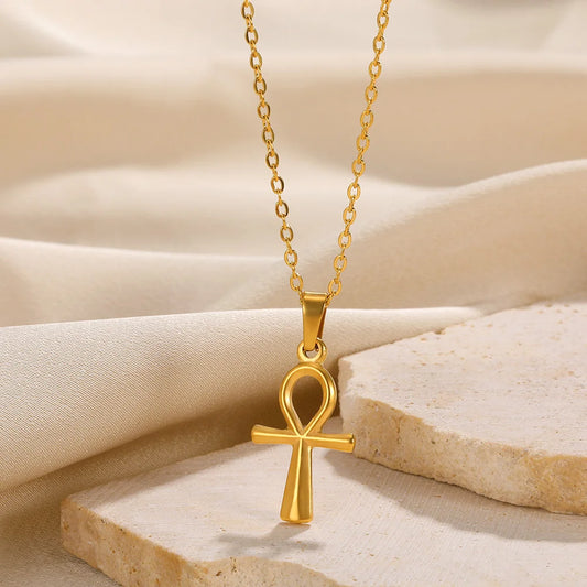 Cross Necklace For Women Classic Cross Collar Gold Color Egyptian Nile Ankh Choker Stainless Steel Chain Aesthetic Jewelry Gift