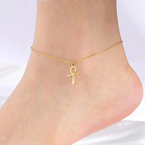 Skyrim Egypt Ankh Cross Drop Earrings Women Gold Color Stainless Steel Dangle Earrings Amulet Crucifix Egyptian Jewelry Gift