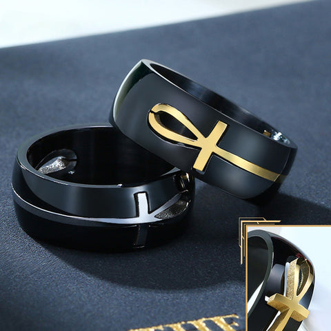 Separable Ankh Egyptian Cross Ring for Men Black Gold Color Stainless Steel Rings Key of Life Wedding Male Anel Jewelry Gifts