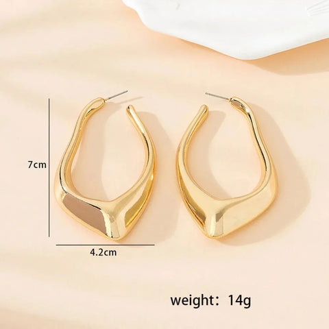 Classic Minimalism Geometric Irregularity Hoop Earrings for Women Retro Gold Color Stainless Steel Drop Dangle Jewelry Accessory