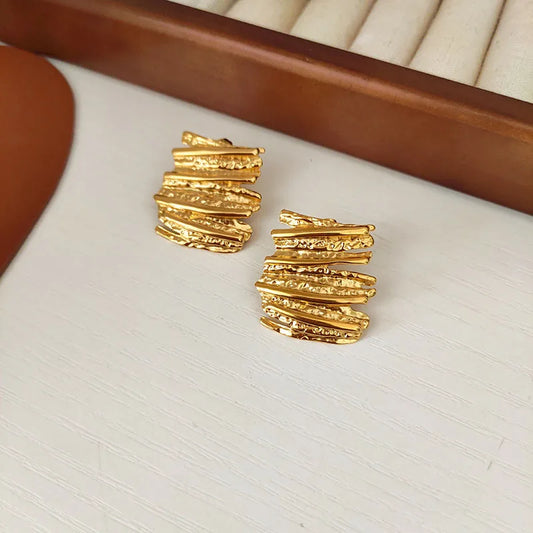 Irregular texture statement stud earrings stainless steel earrings for women simple chunky stainless steel jewelry waterproof