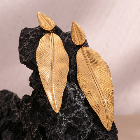 MamacitaSlay Elegant Beach Leaves Drop 316L Stainless Steel Earrings For Women 2024 Trending Luxury Quality Jewelry Wholesale