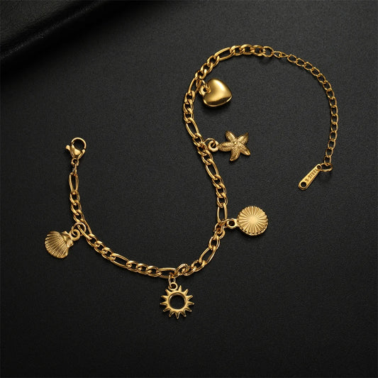 My Shape Trendy Shell Starfish Bracelets for Women Stainless Steel Double Layers Charms Hand Chain Valentine's Day Gifts Jewelry