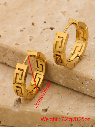 1pair/2pcs New High-End Design Gold Color Stainless Steel 18k Gold Color Roman Digital Hollowed Out Women's Mini Earrings