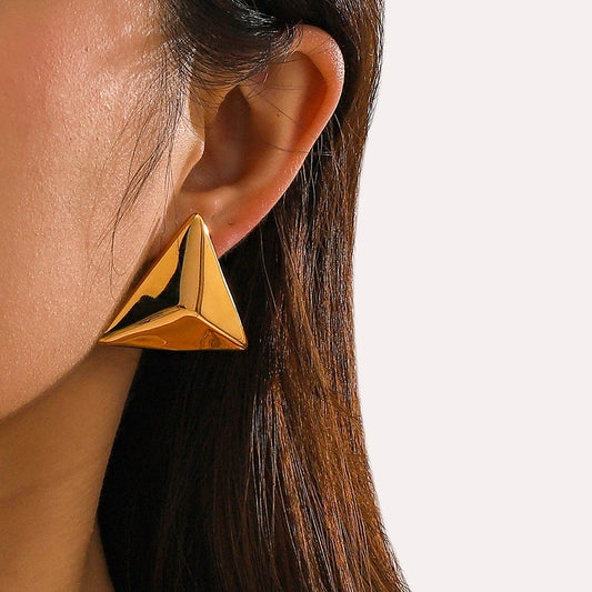 18k Gold Plated Stainless Steel Minimalist Fashion Smooth Triangle Design Earrings Prevent Allergy Trendy Charm Jewelry