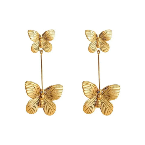 Individual Butterfly Insect Stainless Steel Earrings 18K Gold Color Waterproof Earring Elegant Dangling Charm Jewelry for Women