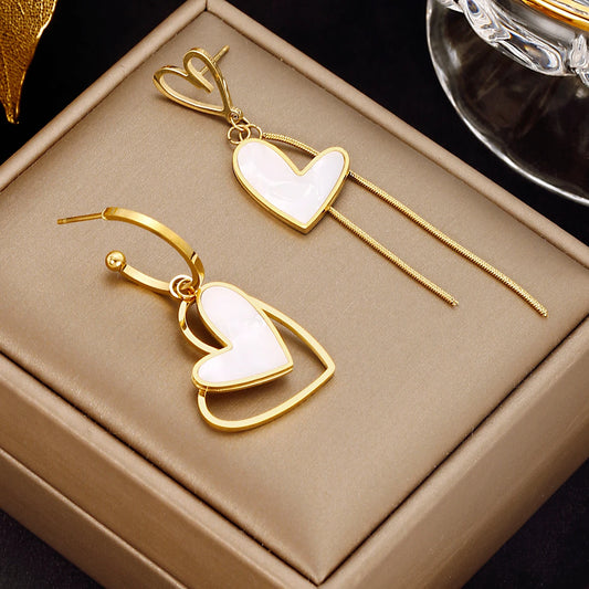 XINYIXIN 316L Stainless Steel Long Pendant Drop Heart Earrings For Women New Trend Girls Earing Jewelry Party Birthday Gifts