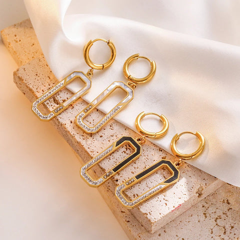 NEWBUY Wholesale Expoxy Rectangle Dangle Earrings For Women Trendy Gold Color Non-Fading Stainless Steel Party Jewelry