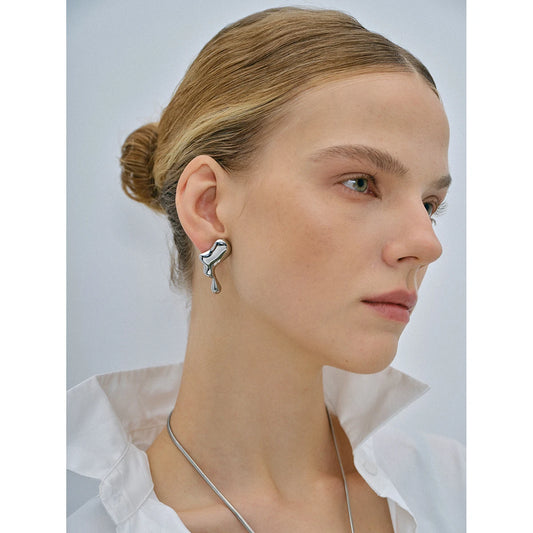 Uworld Stainless Steel Metal Drop Asymmetrical Stud Earrings 2024 Statement Stylish Waterproof Jewelry Women серьги женские