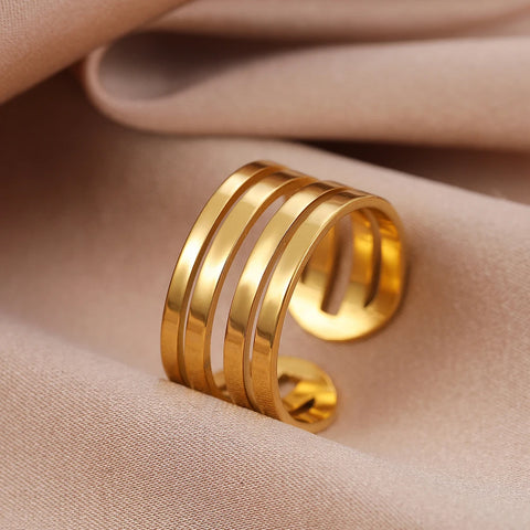 Stainless Steel Ring Simple Wide Layered Design Open Fashion Ladies Couple Adjustable Rings For Women Jewelry Aesthetic Gifts