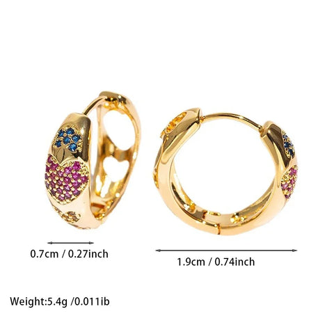 Luxury Fashionable Heart-shaped Colored Zircon Earring for Women Stainless Steel Hoop Earrings 2024 Trend Romantic Jewelry