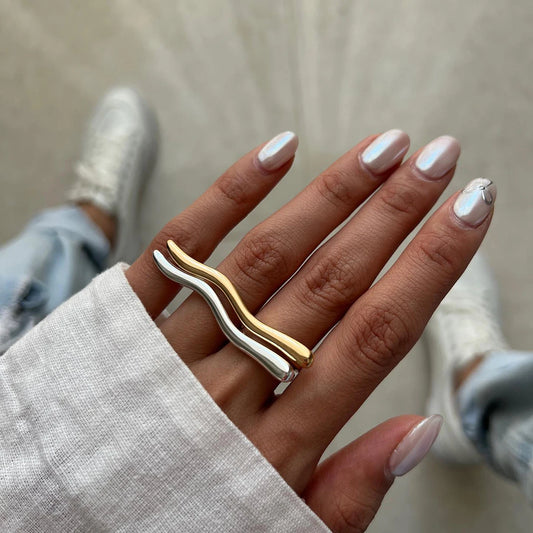 Uworld Personality Stainless Steel Minimalist Classy Ring 18k Gold Color Waterproof Stylish Unique Finger Jewelry for Women