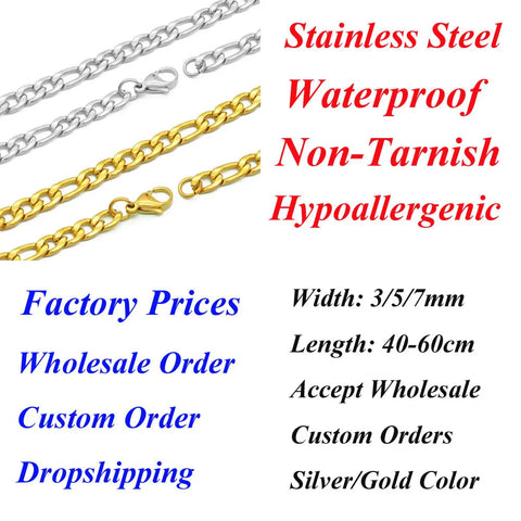 316 Stainless Steel Figaro Chain Necklace Men Women Unisex Hip Hop Chokers Wholesale Non-Tarnish Waterproof Nk Jewelry