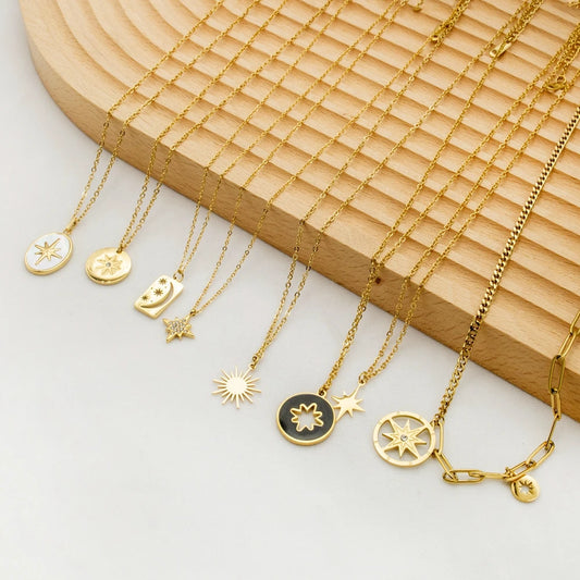 WILD & FREE New In Stainless Steel Gold Plated Star Pendant Necklaces for Women Geometric Vintage Luxury Jewelry