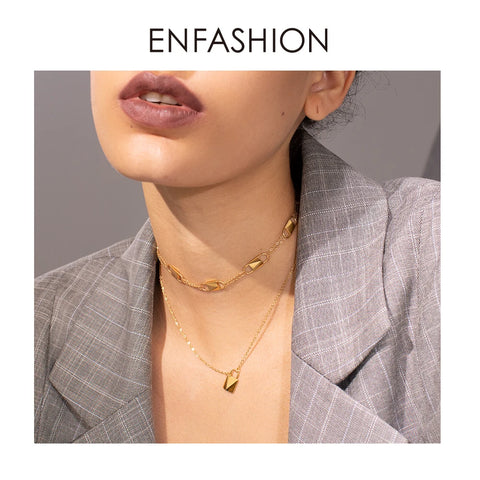 ENFASHION Cute Lock Choker Necklace Women Gold Color Stainless Steel Geometric Femme Pendant Necklaces Fashion Jewelry P193038