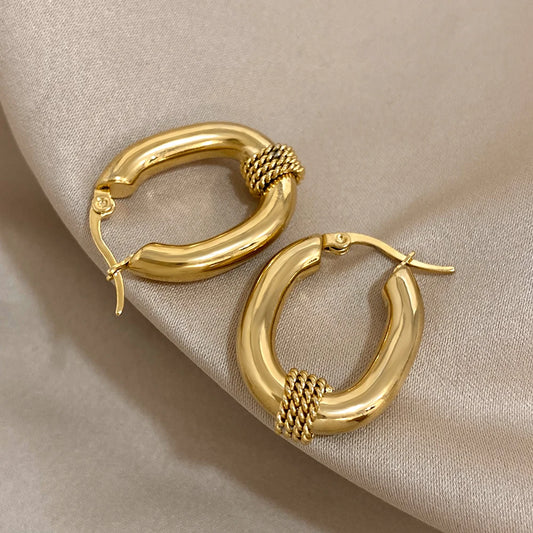 Greatera Stainless Steel Twisted U-Shaped Hoop Earrings for Women Gold Plated Textured Geometric Earring Waterproof Jewelry 2024