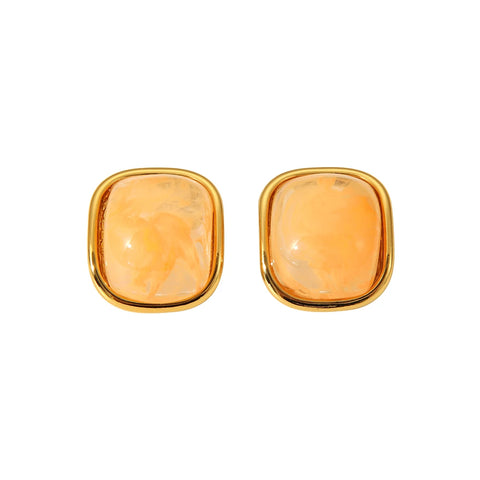 2024 Summer Colorful Resin Swirl Square Stainless Steell Stud Earrings 18k Gold Plated Women Jewelry Waterproof