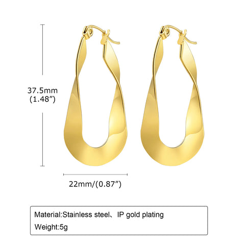 Stainless Steel Twisted Geometric Huggie Hoop Earring For Women, No Tarnish, Hypoallergenic