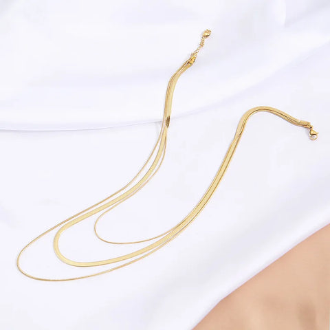 316L Stainless Steel New Fashion Fine Jewelry Minimalism 3 Layer Snake Bone Charm Chain Choker Necklaces Pendants For Women