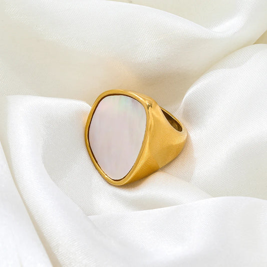 Joolim Jewelry High End PVD Wholesale Waterproof&Tarnish Free Fashion Elegant Statement Irregular Chunky Shell Ring for Women