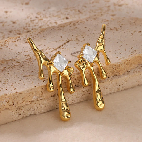 Liquid Flowing Shape Stud Earrings for Women Gold Color Stainless Steel Earrings 2024 Trend Piercing Ear Jewelry aretes mujer