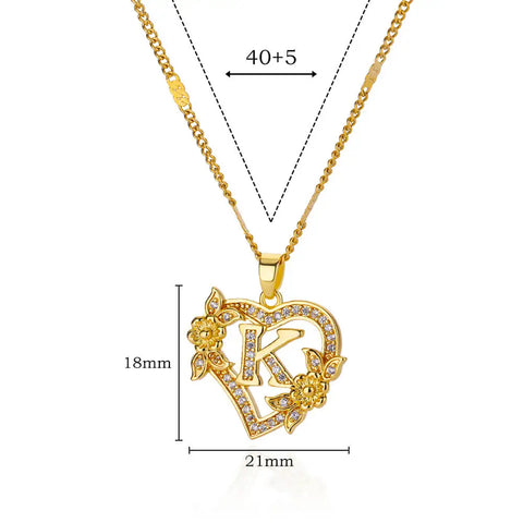 Zircon Flower Initials Necklaces For Women Stainless Steel Heart Gold Color Letter Chain Collar Jewelry free shippping items