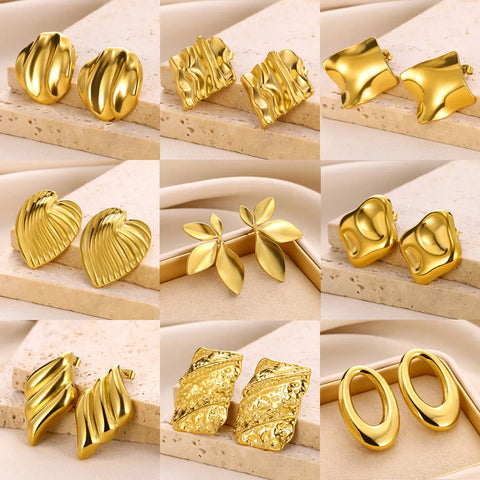 Stainless Steel Earrings Minimalist Gold Color Geometry Love Heart Stud Earrings For Women Fashion Jewelry Banquet Party Gifts