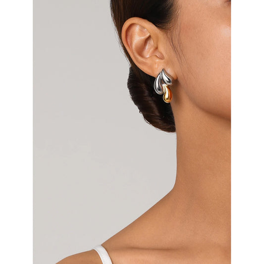 Uworld Unique Stainless Steel Geometric Water Drop Stud Earrings Personalized Metal Texture Tarnish Resistant Ear Daily Jewelry