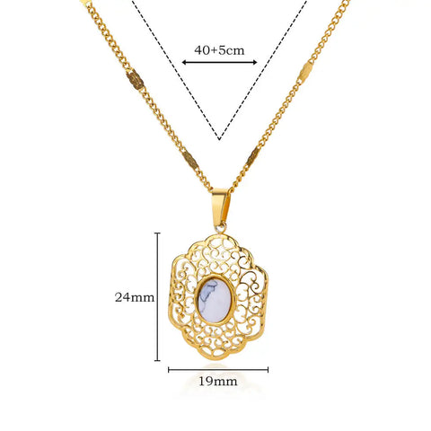 Stainless Steel Jewelry Opal Stone Necklaces For Women Simple Minimalist Gold Color Metal Chain Pendant Jewelry wedding Gift