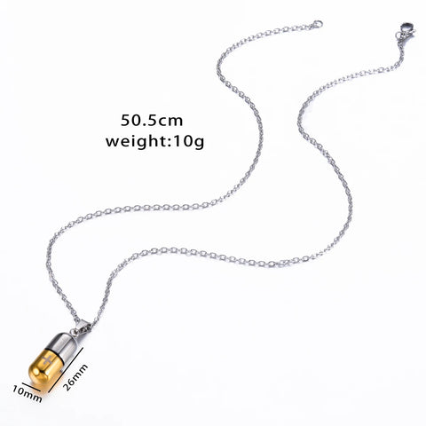 Stainless Steel Pills Capsule Necklace Pendant Drug Medication Openable Ash Cremation Jewelry 4 Colors