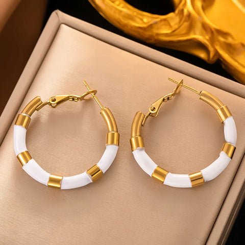 OIMG 316L Stainless Steel Gold Plated Bohemian Simple Circle Hoop Earrings For Women Earrings No Fade Waterproof Jewelry