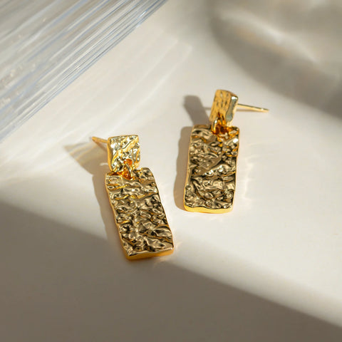 Stainless Steel Vintage Geometric Pleated Pendant Earrings PVD 18k Plated Hammer Grain Free Temperament Charm Jewelry for Women