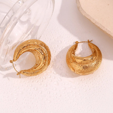 Waterproof Stainless Steel Snakeskin Smooth Paneled Hollow Earrings for Women Statement Gold Color Women Jewelry