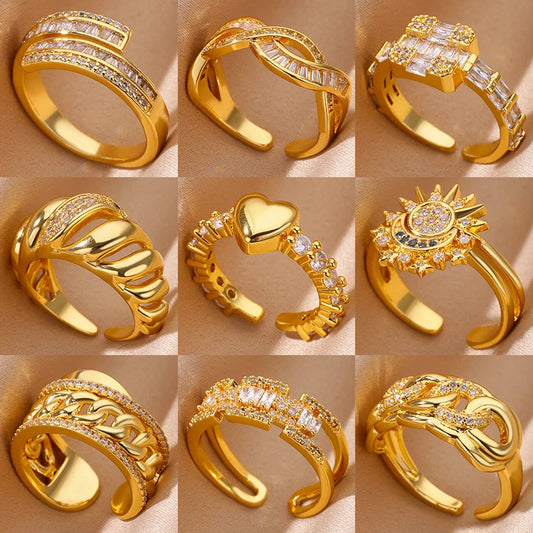 Fashion Zircon Heart Rings for Women Stainless Steel Gold Color Adjustable Wedding Couple Ring Aesthetic Jewelry bague femme