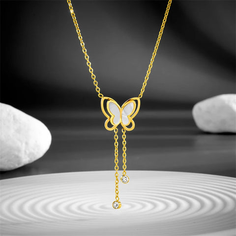 316L Stainless Steel New Fashion Fine Jewelry 2-Styles Butterfly Flower Tassels Charm Chain Choker Necklace Pendant For Women