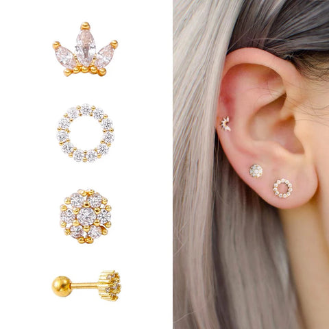 NEW IN 1 Piece Stainless Steel Mini Zircon Stud Earring Women Gold Color Helix Ear Studs Tragus Cartilage Piercing Jewelry