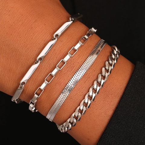 Stainless Steel Bracelets 4 Pieces Bohemian Style Minimalist Fashion Bracelets For Women Jewelry Non-fading High-quality New in