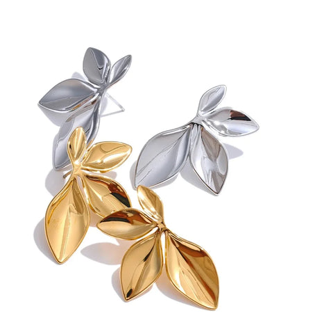 Fashion Stainless Steel Leaves Flower Stud Earrings Bright Anti Allergy Waterproof Charm Texture High Quality Jewelry Gifts