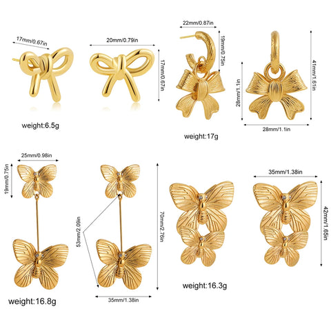 Individual Butterfly Insect Stainless Steel Earrings 18K Gold Color Waterproof Earring Elegant Dangling Charm Jewelry for Women