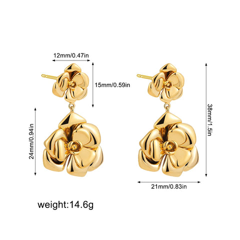 Fashion Gold Color Flower Earrings for Women Multilayer Metal Rose Drop Earrings Stainless Steels Jewelry Party Gift