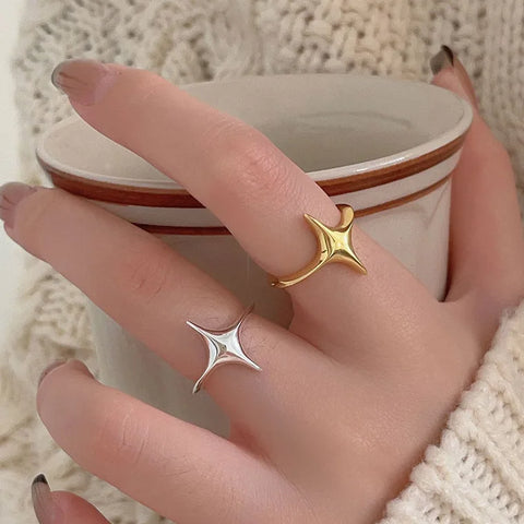 BF CLUB 925 Sterling Rings for Women Simple Geometric Handmade Irregular Retro Ring Gold Star Fashion Allergy For Birthday Gift