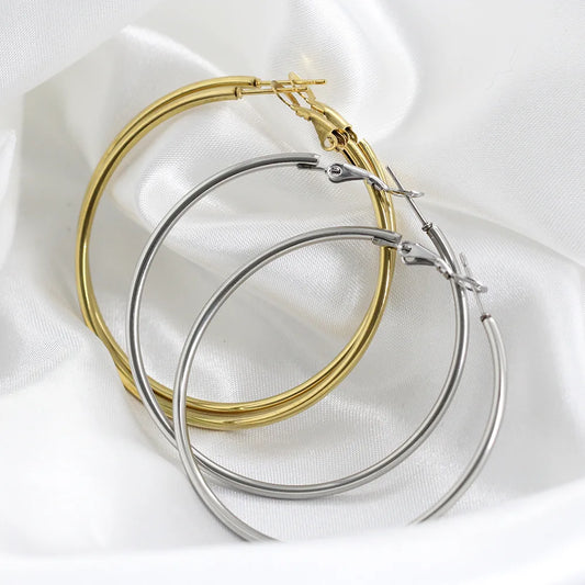 HNSP Stainless Steel Hoop Earrings For Women Ear Jewelry Fashion Trends Accessories Big Circle 40MM-50MM