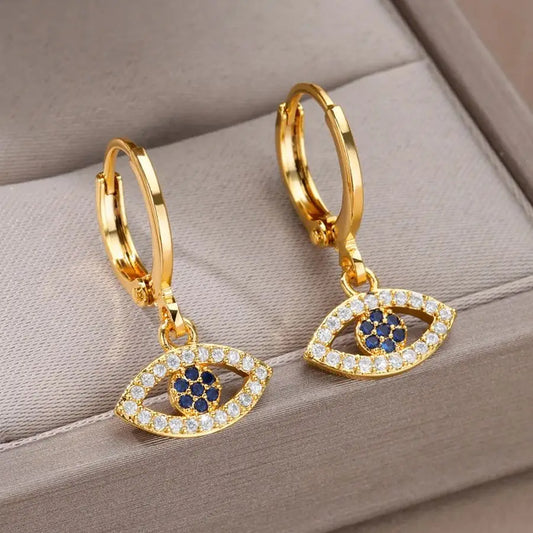 Stainless Steel Earrings for Women Random Colorful Zircon Evil Eye Earings Lucky Turkish Eye Jewelry Birthday Gift Free Shipping