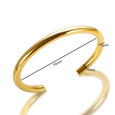 Stainless Steel Gold Color Thick Tube Open Bangle For Women Girl Hiphop Cuff Bracelet Jewelry