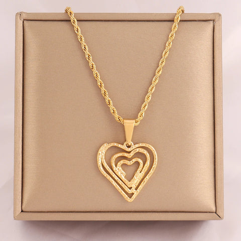 Fashion Heart Pendant Necklace For Women Ladies Girls Stainless Steel Necklaces Twists Chain Jewelry Gifts