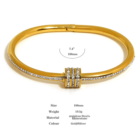 Greatera Exquisite Rhinestone Geometric Stainless Steel Bangle Bracelets for Women Gold Plated Charm Bracelet Waterproof Jewelry