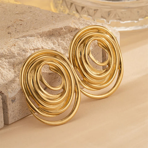 Gold Color Stainless Steel Stud Earrings Simple Oval Line Earrings For Women Exaggerated Women's Earrings Jewelry