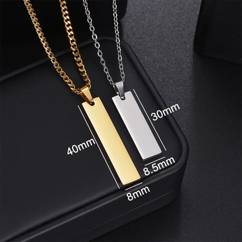 Fashion Custom Stainless Steel Engrave Name Rectangle Necklace For Men Square Pendant Date DIY Necklaces Lovers Jewelry Gift